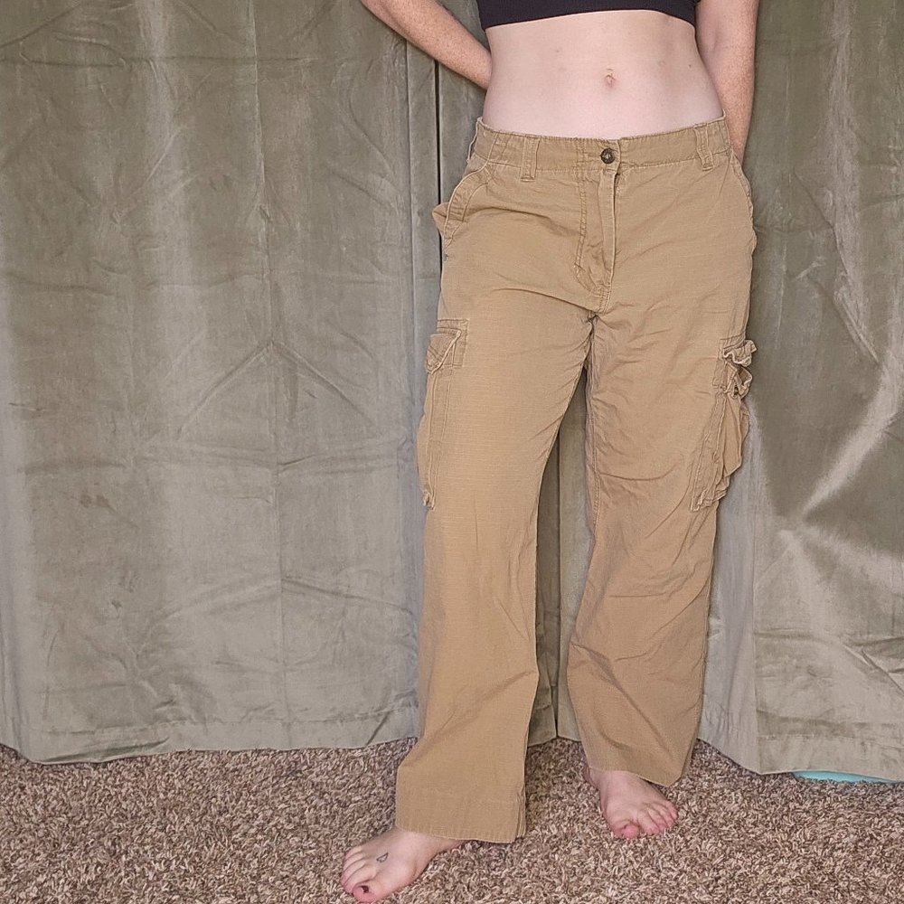 Drawstring solid cargo pocket low rise baggy pant